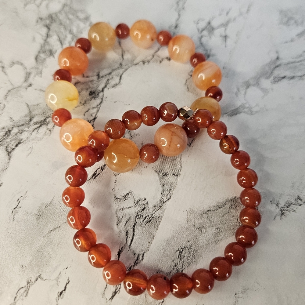 2 orange Agate beads bracelets